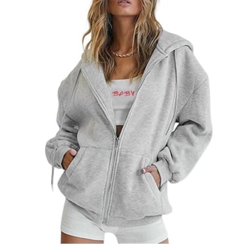 Image of Mayoii Zipped Hoodies for Women UK – Oversized Zip Up Hoodie Women Casual Fall Winter Sweatshirts with Pockets, 2025 Fashion Jackets (UK, Alpha, M, Regular, Regular, Grey)