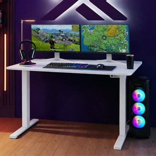 Image of X-Rocker Ascend 120cm x 60cm, Electric Standing Gaming Desk - Large Dual Monitor, Sit to Stand Design, Height Adjustable, Sturdy Metal Frame for Adults & Kids - White