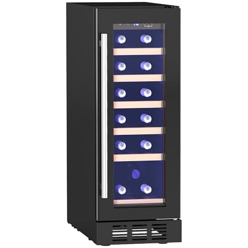 Image of HOMCOM Freestanding and Built-in Wine Fridge, 19 Bottle, 56L, 29.5cm Slimline Compressor Wine Cooler Fridge with Glass Door, LED Light, Digital Touch Screen, Temperature Control
