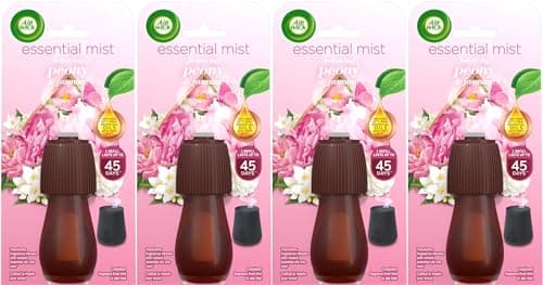 Image of Air Wick Essential Mist Refill, Peony and Jasmine, Pack 4 x 20ml, Natural Essential Oils, Last up to 180 days, Air freshener