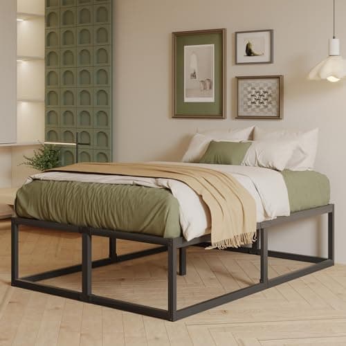 Image of EMODA 46 cm High Small Double Bed Frame 4ft, Heavy Duty Small Double Metal Bed Frame with Sturdy Slats Support 120x190 cm, Large Underbed Storage, Noise Free, Easy Assembly, Black