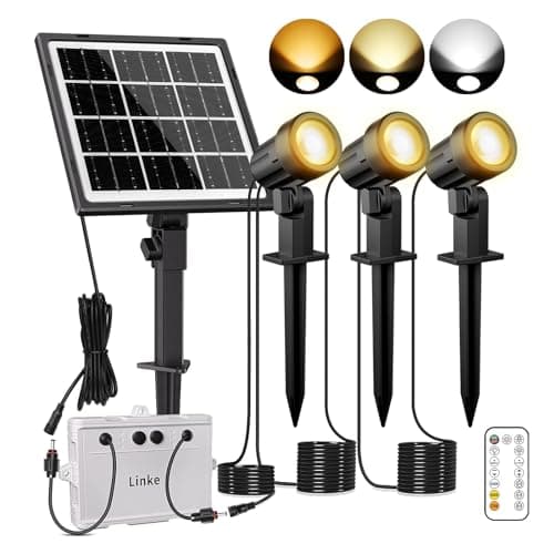 Image of Linke Solar Powered Spot Lights, 2700K/4000K/6500K Adjustable 3 in 1 Landscape Spotlights IP66 LED Spike Lights Outdoor Garden Solar uplighters for Yard Path Tree Gazebo Lawn
