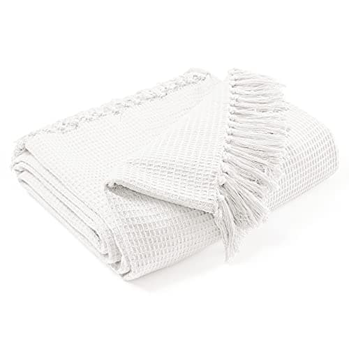 Image of EHC Waffle Cotton Woven Large Sofa Throw 2 Seater Chair/Sofa/Bed 178 x 254 cm, Ivory
