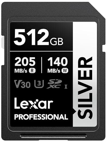 Image of Lexar 512GB SD Card SILVER, Up to 205MB/s Read, 140MB/s Write, SDXC UHS-I Memory Card, Class 10, U3, V30, SD Card for Professional Photographers, Videographers, Enthusiasts