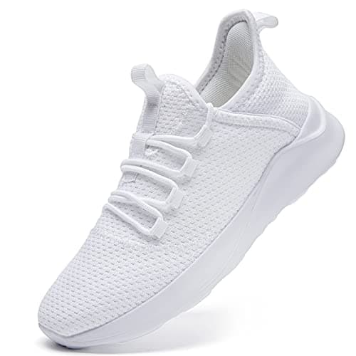 Image of FUJEAK Women Shoes Trainers Running Walking Slip on Women Gym Comfortable Shoes Fitness Outdoor Sports Jogging Sneakers Casual Mesh Lightweight Breathable White Size 5.5 UK