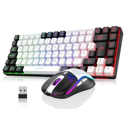 Image of RedThunder K84 75% Wireless Gaming Keyboard and Mouse Rainbow Backlight UK Layout 85 Keys TKL Ultra Compact Mini Design Lightweight Honeycomb Gaming Mouse for PC Mac PS5 Office Gamers (White-Black)