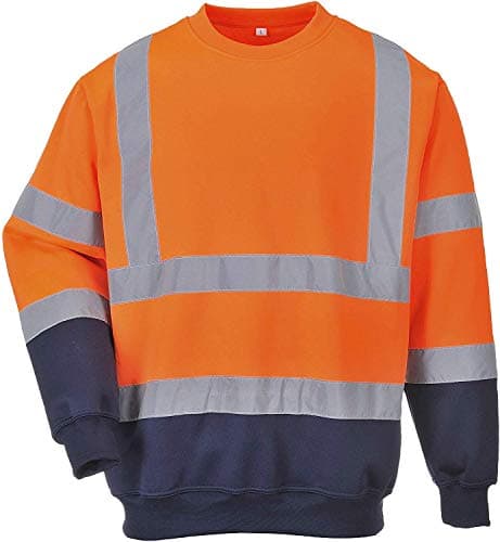 Image of Portwest B306 Hi-Vis Contrast Sweatshirt ANSI Certified Reflective Workwear Durable Warm 40+ UPF Protection for Construction Rail and Industrial Use, Orange/Navy, L