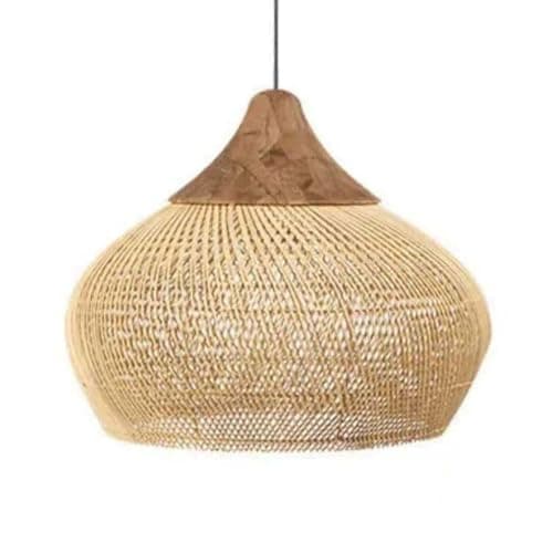 Image of CSSYKV 1-Light Rattan Pendant Light Fixture, 23.6'' Boho Hand Woven Black Wicker Ceiling Hanging Light Japanese Style Lantern Farmhouse Wicker Chandelier for Kitchen Living Room Entry Hallways
