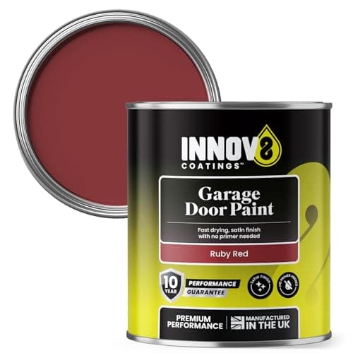 Image of INNOV8 COATINGS GARAGE DOOR PAINT - 750 ml - DIY - NO PRIMER OR TOP COAT - SATIN - FAST DRY - EXTERIOR DOOR PAINT - Metal & uPVC - Ruby RED - Industrial Roller Shutters