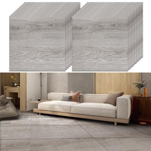 Image of YAYODS 40 Pack Grey Wood Effect Floor Tile Vinyl Flooring, 30x30cm Self Adhesive Flooring Stickers, Waterproof Peel and Stick Floor Tile for Kitchen Bathroom Living Room and Floor Planks