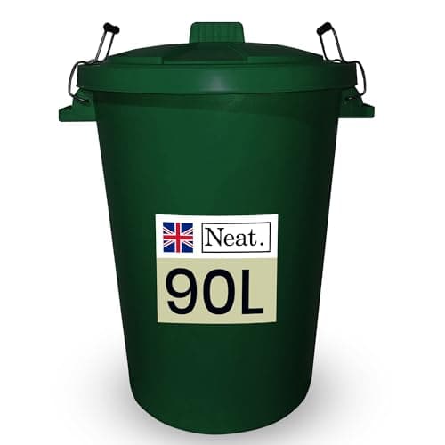 Image of Neat. Large Plastic Bin with Metal Handle - Heavy Duty Kitchen Bin with Lid, Dark Green - 1Pack