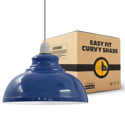 Image of LEDSONE Retro Navy Blue Metal Ceiling Lampshade 29cm Easy Fit Modern Hanging Pendant Lightshade for Bedroom Dining Room Hallway Office Industrial Kitchen Restaurant Bar