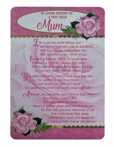 Image of Loving Memory Graveside Memorial Card - Dear Mum Pink Roses 6.25" x 4.25"