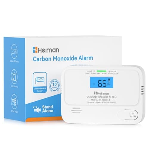 Image of Heiman Carbon Monoxide Detector, 10 Year Battery Carbon Monoxide Alarms for Home with Digital LCD Display, CO Alarm BSI rated, EN 50291 Standard