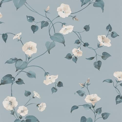 Image of SOPHIE LAURENCE Duck Egg Floral Wallpaper Cream Flowers Smooth Finish Feature Wall Living Room