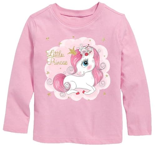 Image of TCWWBB Girls Long Sleeve T-Shirt Kids Shirts Dinosaur Unicorn T-Shirts Toddler Pink Tops Cotton Casual Tees Crewneck Winter Clothes Age 1-8 Years