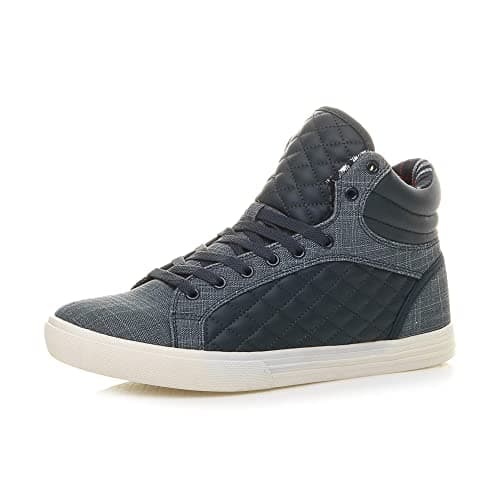Image of AJVANI Flat lace up Quilted Casual hi high top Ankle Trainer Boots Size 9 43 Navy Blue