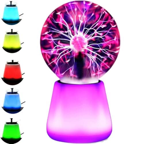 Image of Plasma Ball Lamp, Plasma Global with 7-Color Base, Touch Night Light, Interactive Mood Light, USB Powered Touch Sensitive Lighting, Fun Science Cool Gadget & Room Décor, Xmas Gifts