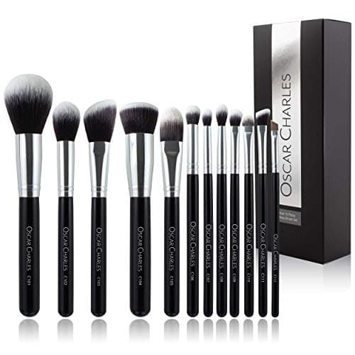 Image of Oscar Charles Makeup Brush Set, 12 Piece Makeup Brushes Set Professional, Six Face Make up Brushes & Six Eye Makeup Brushes Set - Silver