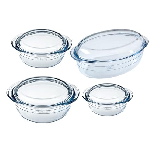 Image of Ôcuisine® Casserole Glass Round Dishes with Handles Oven Safe - Freezer Safe - Microwave Safe Borosilicate Glass Made in France (Set Round 1.4LT + 2.1LT + 3LT & Oval 4LT)