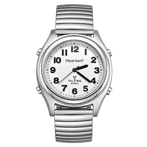 Image of Hearkent Radio Controlled Talking Watch with Stainless Steel Expanding Strap British English Speaking for Blind People and Visually Impaired Elderly (Silver)