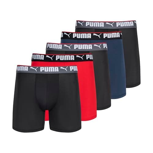 Image of PUMA Men's 5 Pack Performance Boxer Briefs, Navy/Red/Black, M