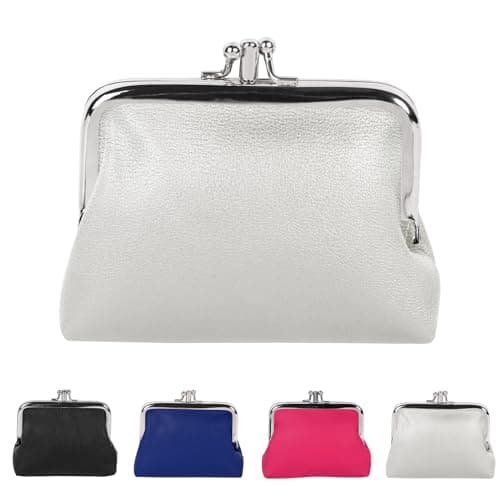 Image of NiCola Women Small Clip Coin Purse - Clasp Kiss Lock Wallet PU Leather, Triple Metal Frame Change Pouch, Small Leather Purses for Women & Girls - Keys & Coin Organizer