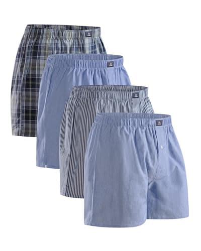Image of DANISH ENDURANCE Woven Boxers for Men, Cotton Boxer Shorts, Loose Fit, Multipack, 4 or 6 Pack, Assorted Blue/Stripes Mix, 3XL