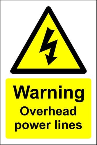 Image of Warning overhead power lines Safety sign - 1.2mm Rigid plastic 300mm x 200mm