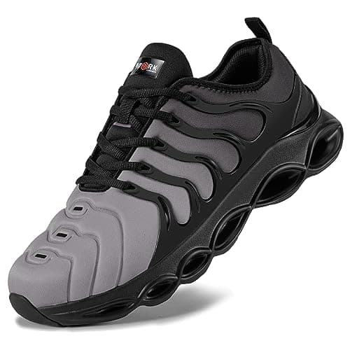 Image of LARNMERN Steel Toe Cap Trainers Mens Safety Trainers Breathable Safety Shoes Comfortable (Black Grey,9 UK)