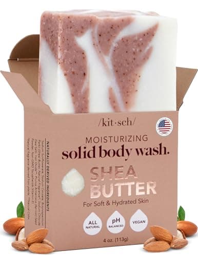Image of Kitsch Shea Butter Exfoliating Body Wash Bar 113g – Moisturizing Bar Soap & Gentle Soap Bar with Plant-Based Exfoliants – Hydrates, Softens & Soothes Skin –Paraben, Silicone & Sulfate-Free