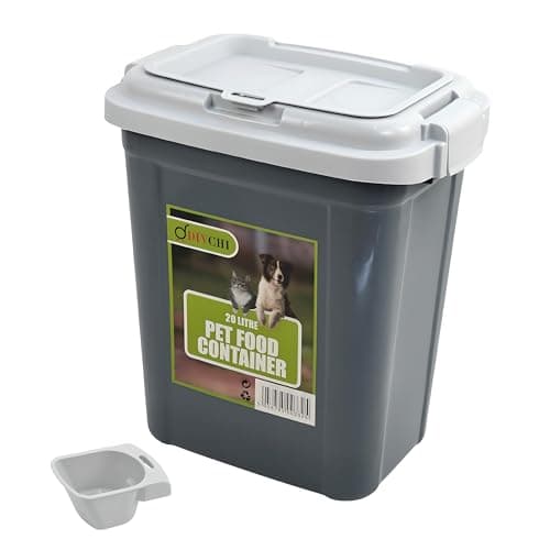 Image of DIVCHI 20L Pet Food Storage Container Flip Top Locking System With Integrated Scoop Plastic Birds Airtight Pet Dog Cat Animal Dry Food 9 KG Dispenser Bin (Dark Grey)