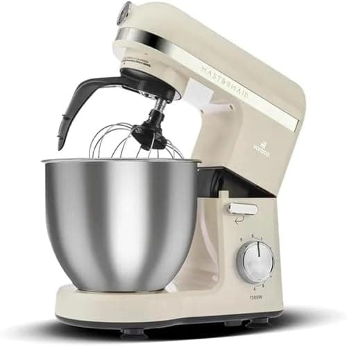 Image of Karaca Mastermaid Chef Pro Stand Mixer - 1500W Electric Stand Mixers for Baking, Dough - Non-Stick 5L Bowl, Dough Hook, Whisk, 6-Speed, Soft Cream