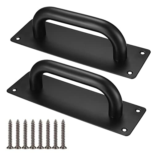 Image of 2 Pcs Sliding Door Handles, Black Door Pull Handles, Metal Pull Push Door Handles with Back Plate, Barn Door Handle for Bathroom Kitchen Cupboard Cabinet Garage Shed Gate Door Handles, 7.83x2.55"