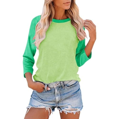 Image of Women Baseball Tee Shirt Crew Neck 3/4 Raglan Sleeve Tops Fashion Color-Blocked T-Shirt Summer Fall Casual Sportswear Plus Size S-3XL My Orders Order 2025 Green