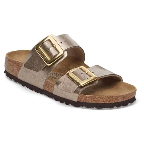 Image of Sydney Cushion Buckle Birko-Flor Graceful Pearl White Sandal, Brown, 7 UK