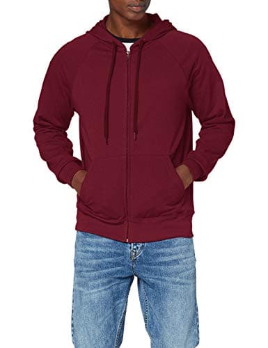 Image of Fruit of the Loom Men's Lightweight Hooded Sweat Regular Fit Plain Crew Neck Long Sleeve Hoodie, Red (Burgundy), Large (Manufacturer Size: L)