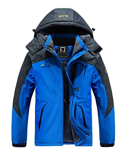 Image of R RUNVEL Mens Ski Jackets Waterproof Winter Coats Warm Fleece Walking Windbreaker Outdoor Mountain Hiking Rain Jacket Coat Blue XXL
