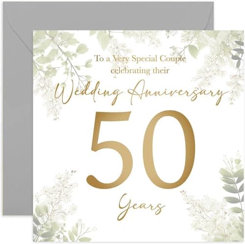 Image of 50th Wedding Anniversary Card - Fifty Year Anniversaries - Gift for Special Couple Celebrating - Fiftieth Wedding Anniversary - Eucalyptus Botanical Design