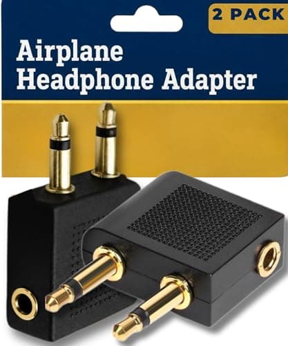 Image of Electoys Airplane Flight Headphone Adapter Gold Plated - 3.5mm Jack Airline Audio Converter Dual 2 Pin - Male to Female Socket for Inflight Entertainment Systems Travel Accessory - Pack of 2