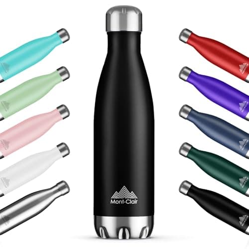 Image of Mont-Clair H2O Stainless Steel Water Bottle, Vacuum Insulated - BPA Free, 12h Hot & 24h Cold Drinks, Metal Water Bottle 1L Leakproof, Ideal for Adult, Kids, Running - Black