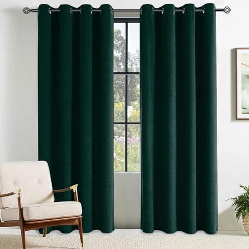 Image of CUCRAF 100% Blackout Velvet Eyelet Curtains,2 Panels Ring Top Thermal insulated Soundproof Blackout Curtains for Bedroom,Kidsroom and Living Room,46" x 72"(W x L), Dark Green-G