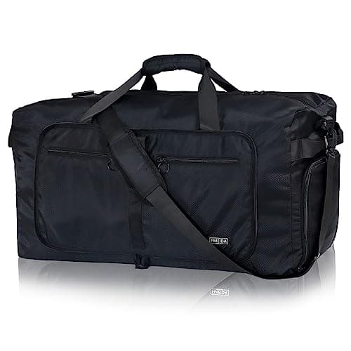 Image of Fmeida 65L Foldable Travel Duffle Bag, Lightweight Waterproof Weekend Luggage with Shoes Compartment, Large Overnight Holdall Tote, Black
