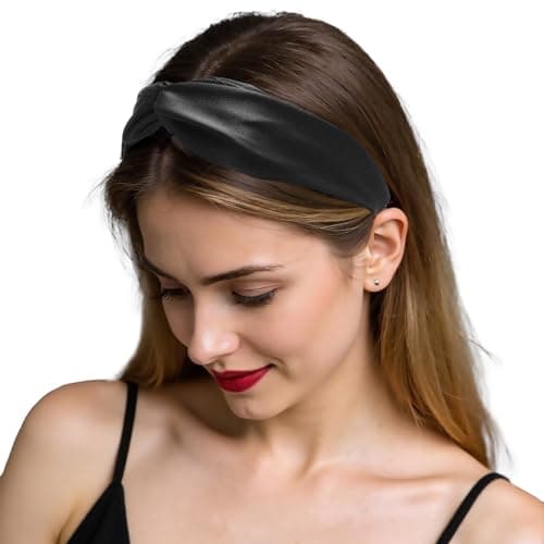 Image of ZLYC Mulberry Silk Headband Elastic Twist Knotted Head Bands for Women's Hair(Solid Black),One Size