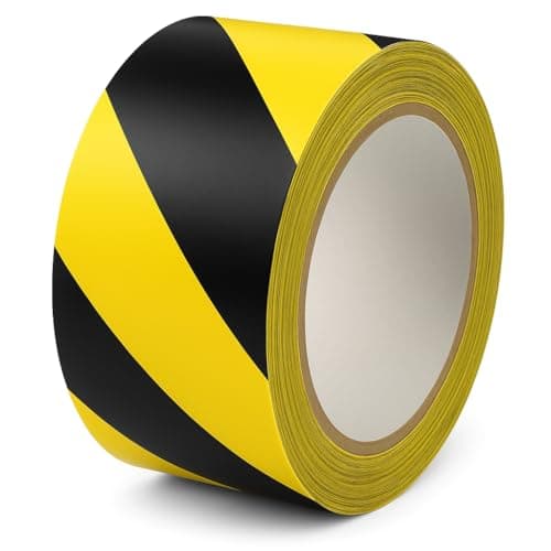 Image of 1 Roll of Black & Yellow Hazard Tape 50mm x 33m | Heavy Duty Floor Marking Tape | Strong Adhesive Vinyl Caution Tape for Safety, Lane, Equipment & Hazard Warning | Indoor & Outdoor Use