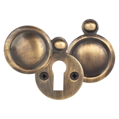 Image of EAI Victorian Keyhole Covered Escutcheon for Front Doors 35mm Antique Brass| Pack of 2