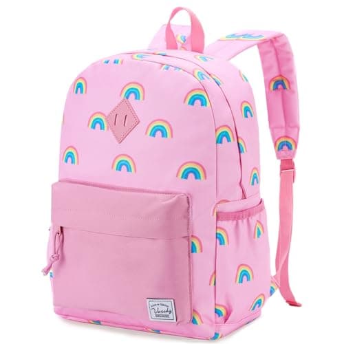 Image of VASCHY Dinosaur Backpack for Girls, Kids Water Resistant Lightweight Backpack for Toddlers Daycare Preschool Pink Rainbow