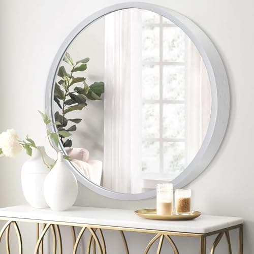 Image of JJUUYOU Round Wall Mirror Circular Mirror for Bathroom Silver Mirrors Vanity Vintage Metal Frame Small Make up Mirrors for Living Room Bedroom Dorm Entryway and More