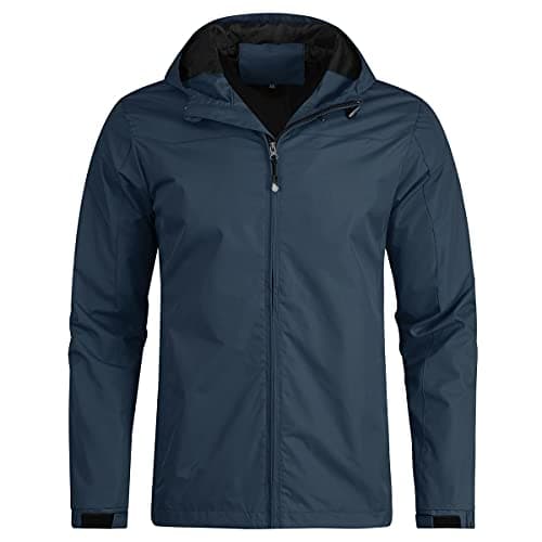 Image of YOUTHUP Men's Jacket Outdoor Waterproof Jackets with Hood Lightweight Windproof Sports Jacket Hiking Rain Coat, Dark Blue-01, 3XL
