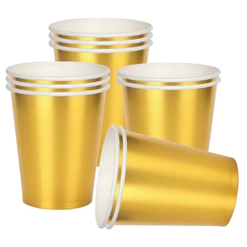 Image of RONGZUBAT 10pcs Gold Disposable Party Paper Cups 9OZ,Holographic Gold Disposable Party Drinking Coloured Paper Cups for DIY Holiday,Picnic,Weddings,Birthday Party Cup Table Decorations